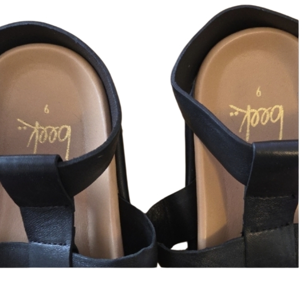 Beek Black Leather Platform T-Strap Sandal with Buckle - Picture 3 of 9